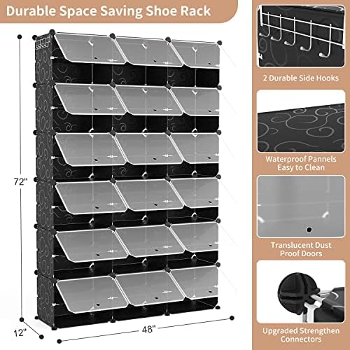 ROJASOP Portable Shoe Rack Organizer, 72 Pairs Covered Shoe Rack Shoe Organizer for Closet Entryway 12-Tier Shoe Storage Cabinet Space Saver Closed Shoe Organizer Cabinet with Doors - Image 3