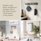 Umbra Flip Coat Rack, Wall Mounted 5-Hook Space Saving, Driftwood/Nickel - Image 4