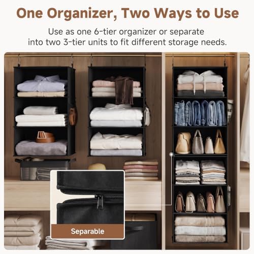 StorageWorks Hanging Closet Organizer, 6-Shelf with 2-in-1 Design, Ivory | Maximize Closet Space with Reinforced Shelves, Small Closet Storage Solution for Bedrooms, Dorms and RVs, Jumbo - Image 3