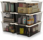 WYT Small Clear 5-Quart Plastic Storage Container Bin with Khaki Secure Lid and Black Latch Buckles, Durable Stackable Nestable Organizin, 6-Pack by WYT