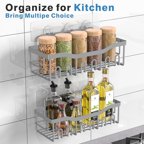 EUDELE Shower Caddy 2 Pack, Adhesive Shower Organizer for Home Decor & Kitchen Storage, No Drilling, Rustproof Stainless Steel Bathroom Shelf Organizer - Image 6