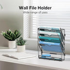 5-Tier Wall File Organizer and Mail Organizer with 5 Hooks, Black - Image 6
