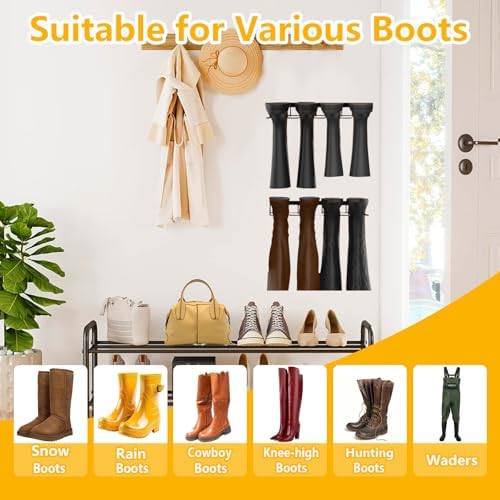 Boot Rack 4 Pair Wader Hangers Wall Mounted - Boot Holder Hanger for Entryway Garage Mudroom Closet - Sturdy Metal Boots Storage Organizer Tall Boots - Image 6