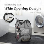 Collapsible Mesh Pop Up Laundry Hamper with Sturdy Handles and Side Pocket - Portable Foldable Clothes Baskets for Dorm, Bathroom & Travel Storage (Black) - Image 4