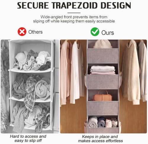 Libeder 4 Shelf Hanging Closet Organizer and Storage, Heather Grey | Anti-Sagging Closet Hanging Shelf with Mesh Side Pockets, Space-saving Fabric Hanging Storage Bins for Cloths with Hooks - Image 6