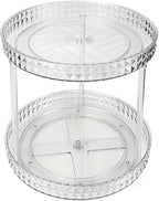 2 Tier Clear Lazy Susan Organizer for Fridge and Cabinet, 360° Rotating Makeup Organizer, Cosmetic Display Cases, Under Sink Turntable Organizer for Kitchen Bathroom Dorm by ANNIYA