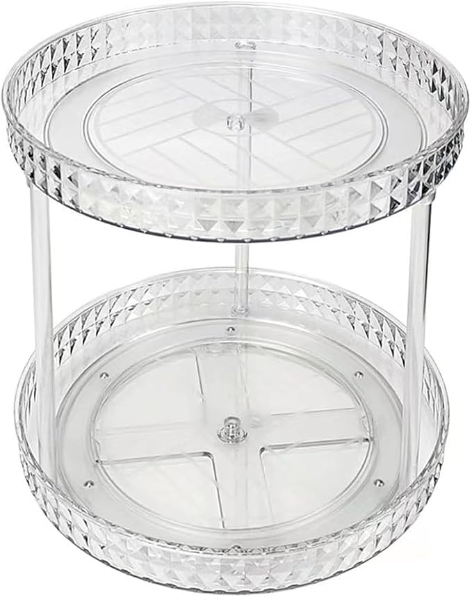 2 Tier Clear Lazy Susan Organizer for Fridge and Cabinet, 360° Rotating Makeup Organizer, Cosmetic Display Cases, Under Sink Turntable Organizer for Kitchen Bathroom Dorm by ANNIYA