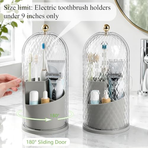 Toothbrush Holder with Cover for Bathroom Countertop, Organizer, Gray - Image 5