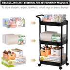 Volnamal Diaper Caddy, 3 Tier Rolling Cart for Baby Essentials, Black - Image 3