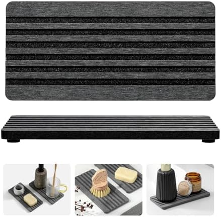 Razborci 2PCS Diatomite Quick Stone Drying Tray Mat For Bathroom & Kitchen Counter, Instant Dry Water Absorbent Drink Bar Coaster,Vanity Sink Caddy Organizer,Dish Soap Sponge Holders, Charcoal,8"x3.8" by Razborci