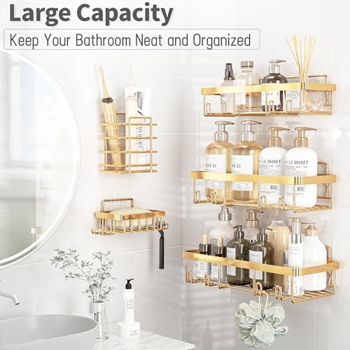 Liuoud 5 Pack Shower Caddy for Inside Shower, Gold Bathroom Storage Decor - Image 2