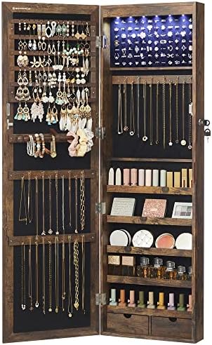 SONGMICS 6 LEDs Mirror Jewelry Cabinet, 47.2-Inch Tall, Lockable by Unknown
