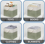 Temary Cube Storage Baskets for Shelves 12 Inch Storage Cubes 4pack Fabric Storage Baskets for Organizing Clothes, Closet Basket with Rope Handles for Home (White&Green) - Image 4