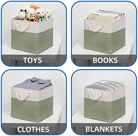 Temary Cube Storage Baskets for Shelves 12 Inch Storage Cubes 4pack Fabric Storage Baskets for Organizing Clothes, Closet Basket with Rope Handles for Home (White&Green) - Image 4
