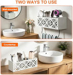 Hair Dryer Holder Wall Mounted with Stainless Steel Cups and Towel Bar - Image 2