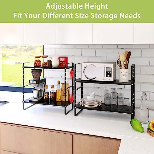 Across-Star Expandable Cabinet Shelf Organizer Rack, Stackable Kitchen Counter Storage Shelves Stand, Adjustable Height Pantry Shelf Spice Rack (Black, 1 Pack) - Image 2