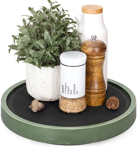 EOSAHR Non-Skid Wood Lazy Susan, Rotating Tray Organizer for Kitchen, Green by EOSAHR