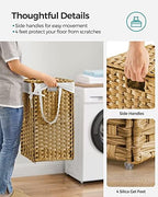 SONGMICS Laundry Hamper with Lid, 17.2 Gallon (65 L) Synthetic Rattan Clothes Laundry Basket with Lid and Handles, Foldable, Removable Liner, Goose Yellow ULCB165N01 - Image 4