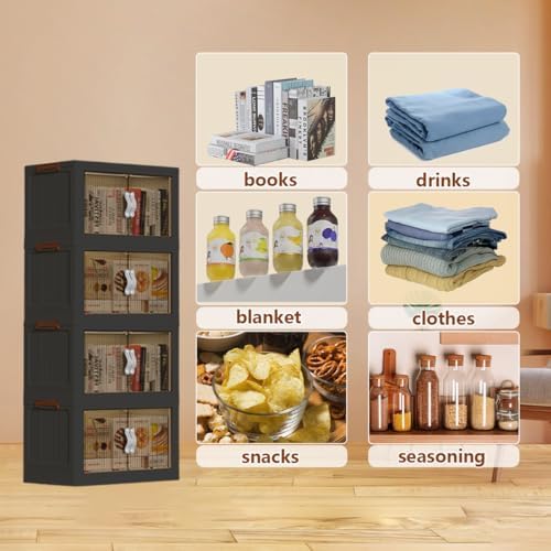 Collapsible Storage Bins with Lids and Front Doors, Heavy-Duty Stackable Plastic Organizers, Folding Utility Storage Boxes for Garage, Office, Pantry and Home (3, Dark Grey, 9 Gal/Rack) - Image 6