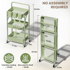 Foldable 3 Tier Rolling Cart, Metal Utility Cart with Wheels - Image 2