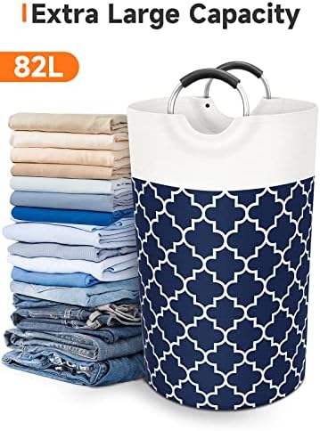 Large Laundry Basket 82L Tall Collapsible Hamper with Handles for Dorm Blue - Image 5