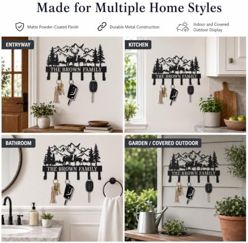 Personalization Deer Mountain Metal Key Holder custom Wall Mount Key Holder for Wall Rustic Cabin Decor Key Rack Hooks Hanger Woodland Wildlife Wall Art Entryway Organizer Housewarming Hunting Gifts - Image 3
