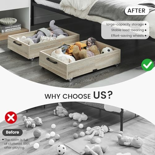 TIOPGHAD 2-Pack Under Bed Storage Drawers Organizer with Wheels, Oak - Image 5