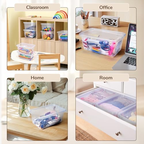GAMENOTE 6 Quart Storage Bins with Lids, Plastic Latching Box for Classroom & Kids Toy Storage,Stackable Shoe Box Size Containers for STEM Morning Tubs, Crafts & Building Blocks (12, Clear) - Image 5