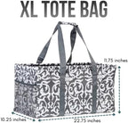 Extra Large Utility Tote Bag - Oversized Collapsible Reusable Wire Frame Rectangular Canvas Basket With Two Exterior Pockets For Beach, Pool, Laundry, Car Trunk, Storage - Damask Gray - Image 3