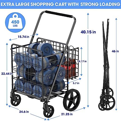 450lbs Capacity Shopping Cart,Upgrade Huge Grocery Cart on Wheels - Image 2