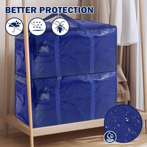 4 Pack Extra Heavy Duty Large Moving Bags with Strong Zipper & Carrying Handles, Sturdy Clothes Storage Bags Totes Bins, Packing Moving Boxes College Supplies, Dark Blue - 24 gal - Image 4