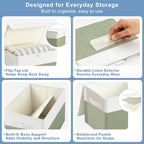 Large 17" 42 Quarts Collapsible Stackable Storage Bins with Lids [3-Pack] Foldable Fabric Linen Storage Boxes Cube, Closet Organizer Baskets with Label for Home (16.7 x 12 x 12", Green & White) - Image 6