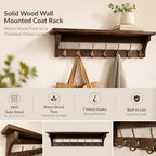 Wall Mounted Coat Rack with Shelf, Solid Wood & Bronze Metal Hooks – 31.1 Inch Entryway Organizer with 7 Hooks for Hanging Coats, Hats, Bags, Keys, Rustic Brown for Hallway，Bedroom（31.1 Inch） - Image 2