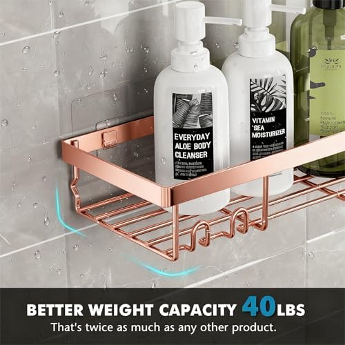 Moforoco Shower Caddy Shelf Organizer Rack, Self Adhesive Black Bathroom Shelves Basket, Home Farmhouse Wall Inside Organization and Storage Decor Rv Accessories, First Camper Apartment Essentials - Image 5