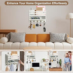 Key Holder Wall Mount with Mail Organizer, 5 Key Hooks, White - Image 2