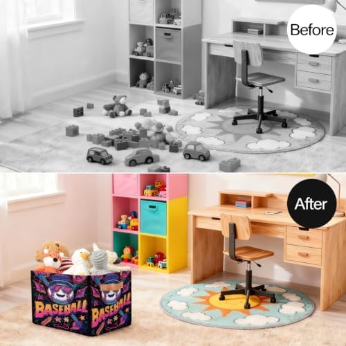 Baseball Storage Basket Toy Storage Bins Collapsible Cube Organizer - Image 4