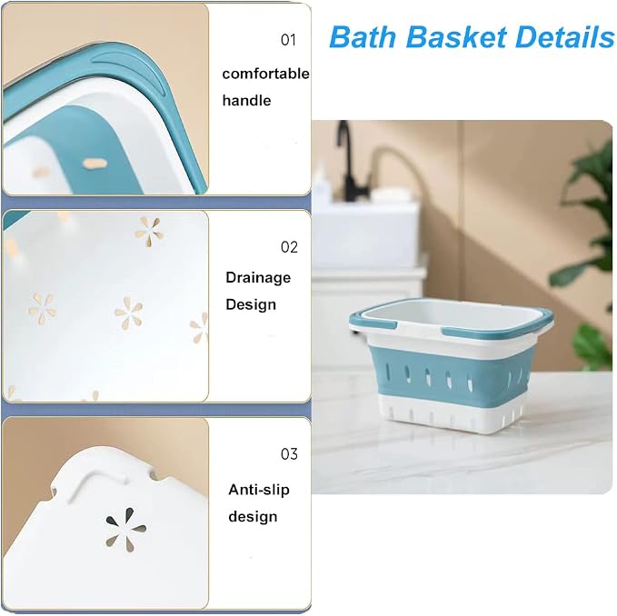 Plastic Caddy for Cleaning Supplies Products, Storage Collapsible Basket with Handles, Box Organizer Bin for Bathroom, Kitchen, College Dorm,Gym (Blue 1 pack) - Image 4