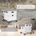 Foldable Utility Cart with Stair Climbing Wheels,Collapsible Rolling Crate with Magnetic Lid Telescopic Cover,Adjustable Telescoping Handle,360° Rotate Wheel Hand Cart for Teacher Shopping Moving - Image 6