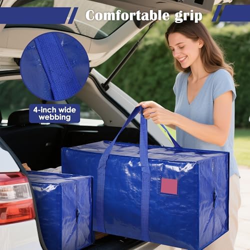 12 Pack Moving Bags with Full-Open Side Zipper, Extra Large 93L Heavy Duty Waterproof Foldable Storage Totes for College Dorm, Moving & Home Organization Blue - Image 6