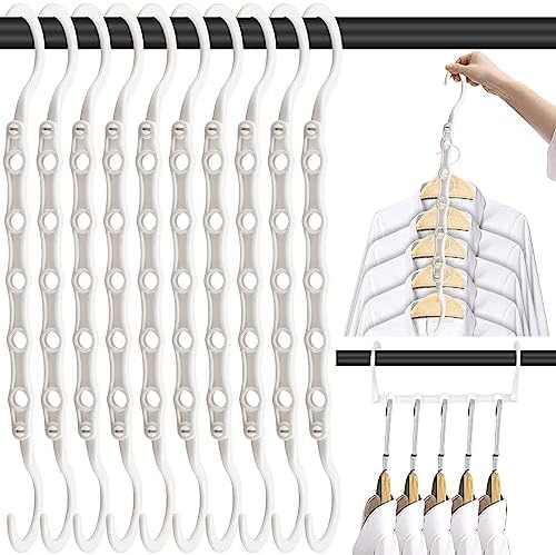 DUCOO Space Saving Hangers 10 Pack, Heavy Duty Magic Cascading Hanger Organizer with 5 Enclosed Anti-Slip Holes, Closet Organizers and Storage for Clothes, College Dorm Room Essentials, White by Unknown