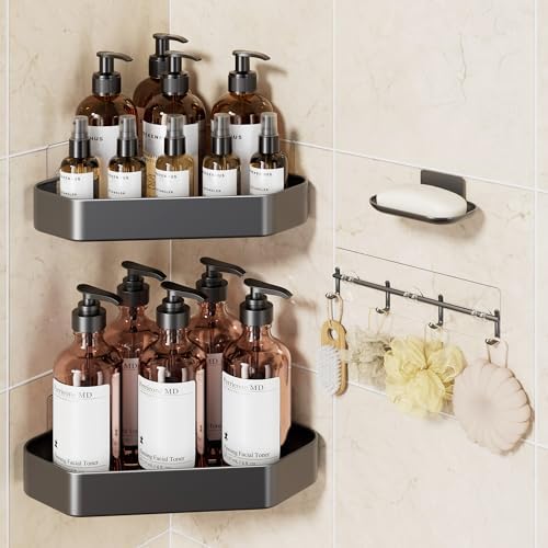 Veken Aluminum Corner Shower Caddy 4-Pack, Never Rust&Large Capacity, Grey by Veken