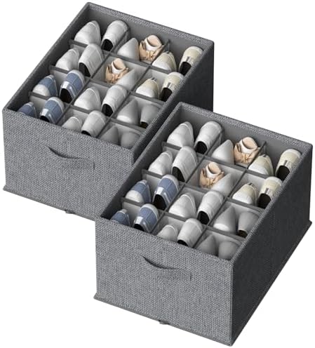 FHSQX 2 Pack Shoe Organizer for Closet,Foldable Shoe Organizer,Fits up to 24 Pairs,Storage Containers With Bottom Support for Shoes by FHSQX