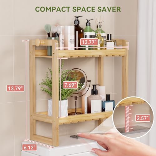 AmazerBath Bamboo Over The Toilet Storage Shelf - 2-Tier Bathroom Organizers and Storage Shelves, 2 in 1 Dual Stable Above Over Toilet Bamboo Shelf Home Storages Rack for Small Bathroom, Space Saver - Image 2