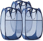 TECHMILLY Collapsible Mesh Pop Up Laundry Hamper with Sturdy Handles and Side Pocket - Portable Foldable Clothes Baskets for Dorm, Bathroom & Travel Storage (Blue, 3 Packs) by TECHMILLY