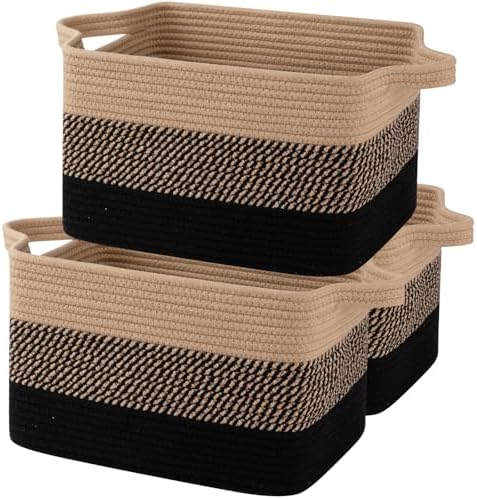 OIAHOMY Cotton Rope Storage Baskets for Organizing Black & Brown 3-Pack by MasterofSpaceOptimization