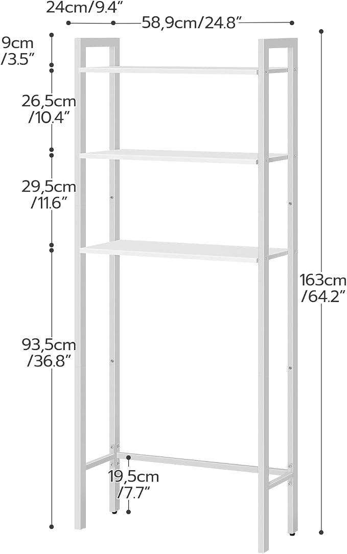 HOOBRO Over The Toilet Storage, 3-Tier Bathroom Organizer Shelf Over Toilet, Freestanding Bathroom Storage Shelves, Space Saver, Easy to Assemble for Room, White WT41TS01 - Image 3