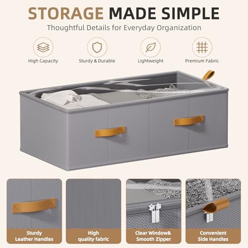 4 Pack Under Bed Storage Bins,10 Inch Tall, Light Gray, 31.5x15.8x10 inch - Image 3