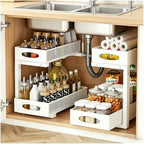 2 Pack Under Sink Organizer, 2-Tier Pull Out Kitchen Cabinet Organizer, Height Adjustable Metal Slide Out Bathroom Organizers and Storage Makeup Drawer Organizer for Office Bedroom(A-White, 2Pack) by EGBULL