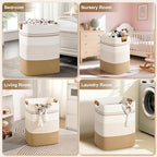 Laundry Hamper, 105L Tall Laundry Basket with Leather Handles, Rectangle Large Clothes Hamper for Organizing, Cotton Woven Laundry Baskets Storage Hampers for Bedroom, Nursery, Living Room - Image 4