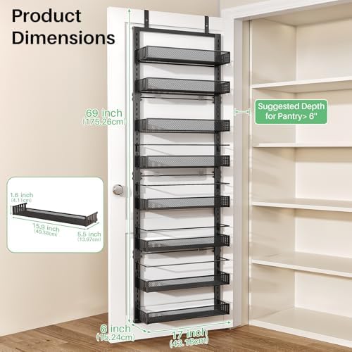 SNTD 8 Tiers Over the Door Organizer, 17" W x 6" D x 69" H, Black - Image 2